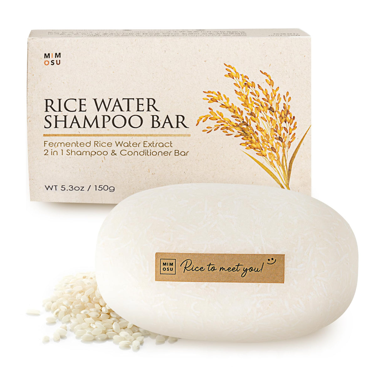 Mimosu Clarifying Rice Water Shampoo Bar, a premium imported 2-in-1 shampoo and conditioner, available at Curat Cart.
