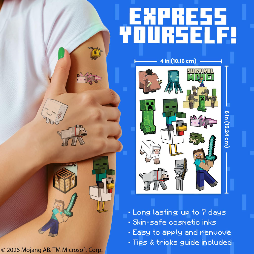 Discover exclusive Minecraft Temporary Tattoos for Kids, featuring fun characters and designs from Curat Cart. Perfect for creative expression.