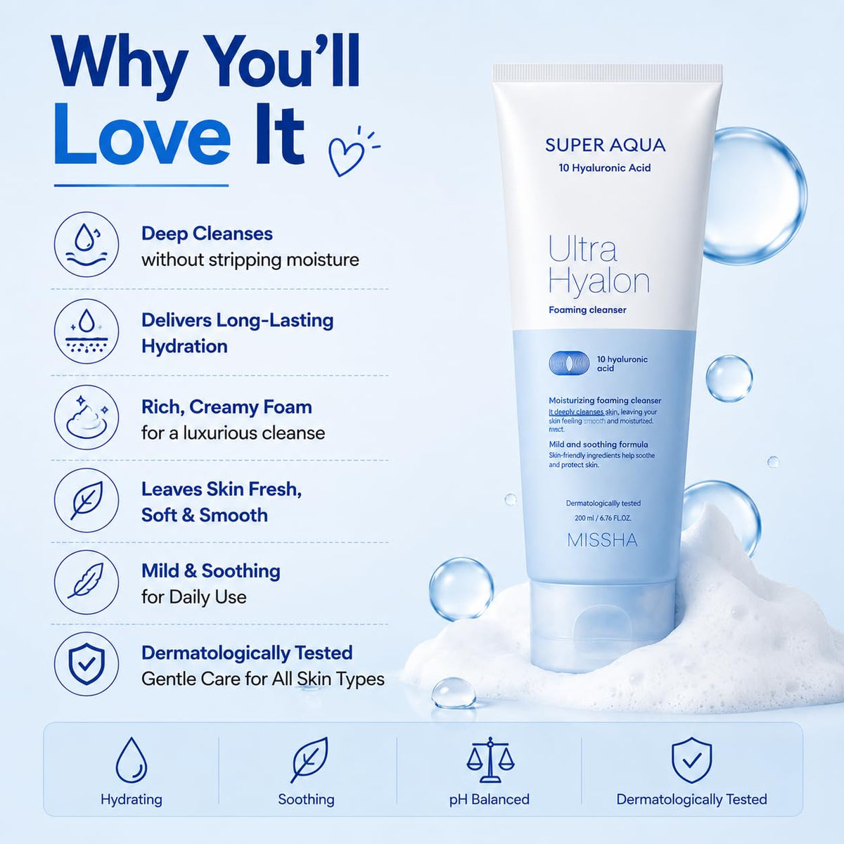 MISSHA Super Aqua Cleansing Foam offers a rich, creamy formula in official packaging, delivering hydration and a soothing cleanse. Available at Curat Cart.