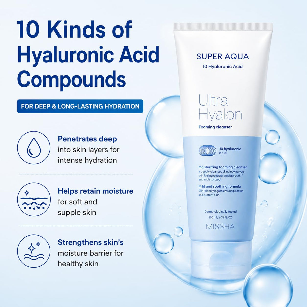 MISSHA Super Aqua Cleansing Foam delivers deep hydration and moisture retention for soft skin. Perfect for daily use, available at Curat Cart.