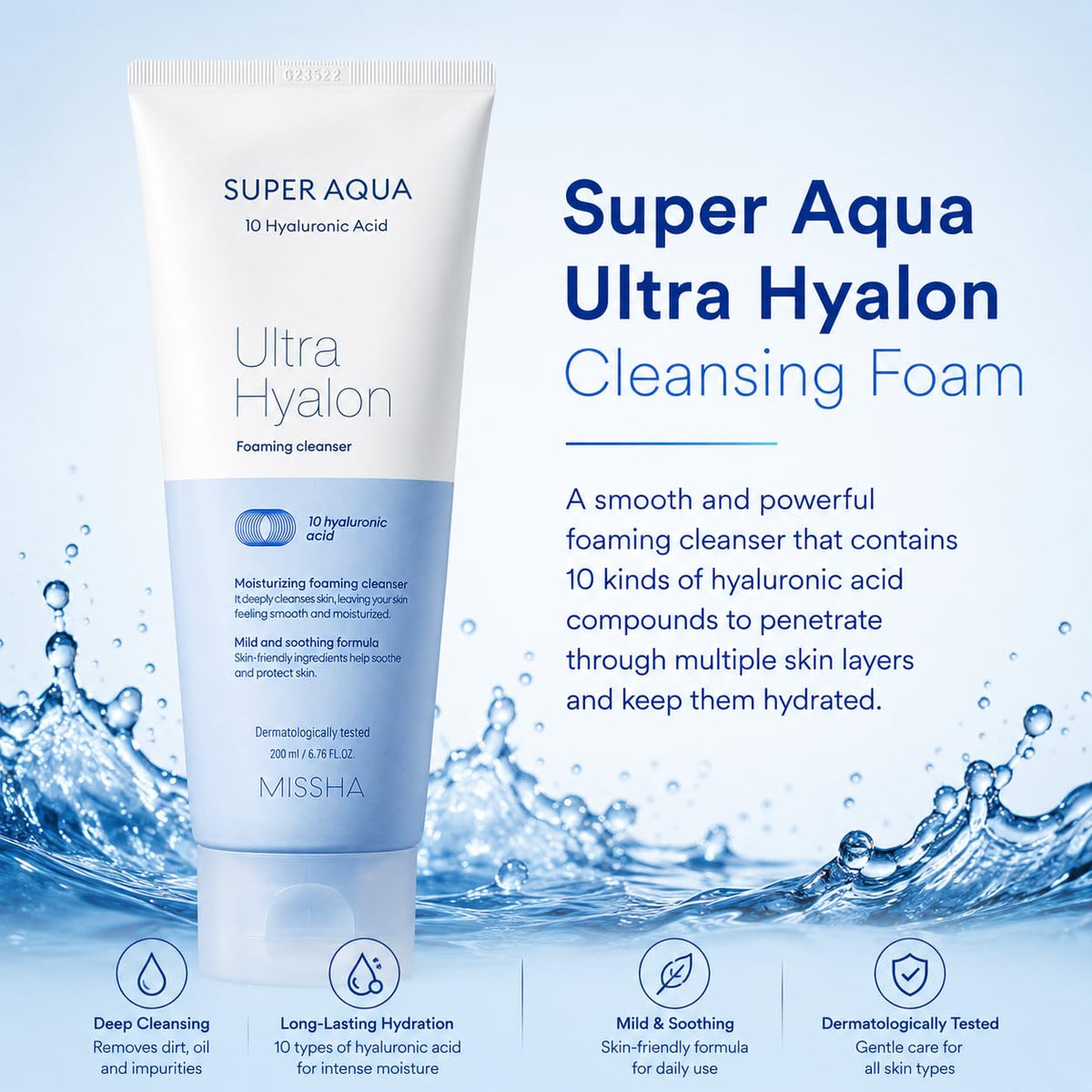 MISSHA Super Aqua Cleansing Foam offers deep cleansing with 10 kinds of hyaluronic acid. 100% Authentic, available in India at Curat Cart.