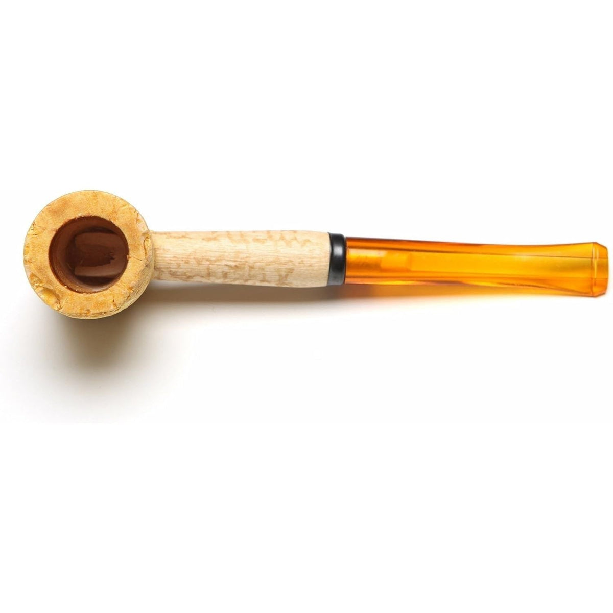 Premium imported Missouri Meerschaum Legend Tobacco Pipe features a beautiful wooden bowl and amber stem for a smooth smoking experience.