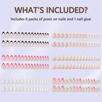 Authentic Misssix French Tip Press On Nails set includes 6 packs and nail glue for stylish, easy application.