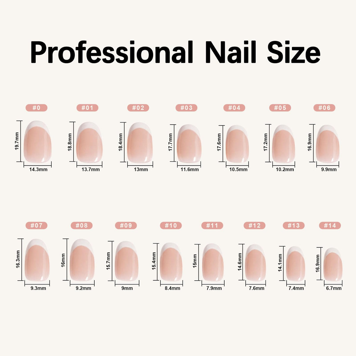 Premium imported Misssix French Tip Press On Nails in various short sizes for a stylish, manicured look at home.