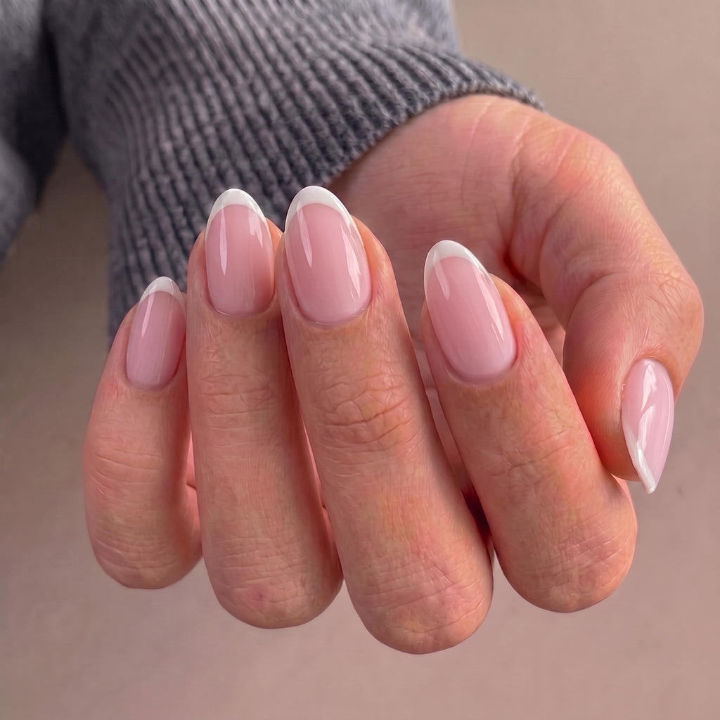 Elegant Misssix short French tip press on nails, perfect for an effortless manicure. Available online for quick delivery!