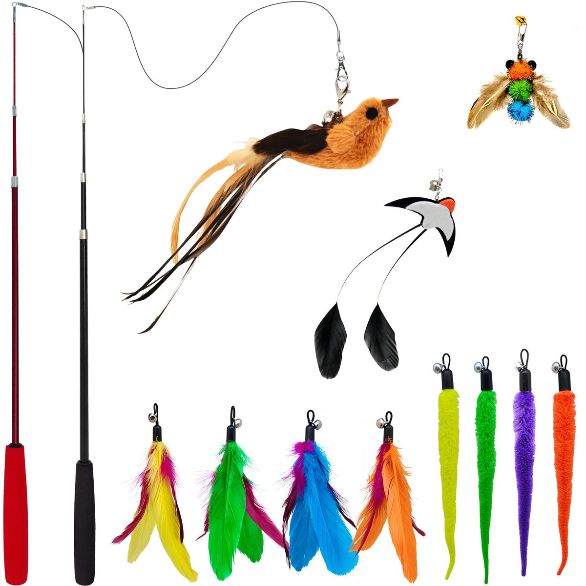 Discover the miwoowim Interactive Cat Wand Toy, a premium import designed to engage your cat with vibrant feathers. Available at Curat Cart.