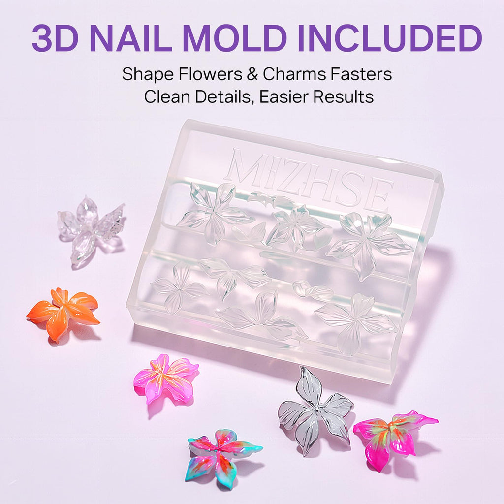 MIZHSE 3D Sculpting Gel set includes an authentic nail mold for easy flower and charm designs, ensuring crisp details.
