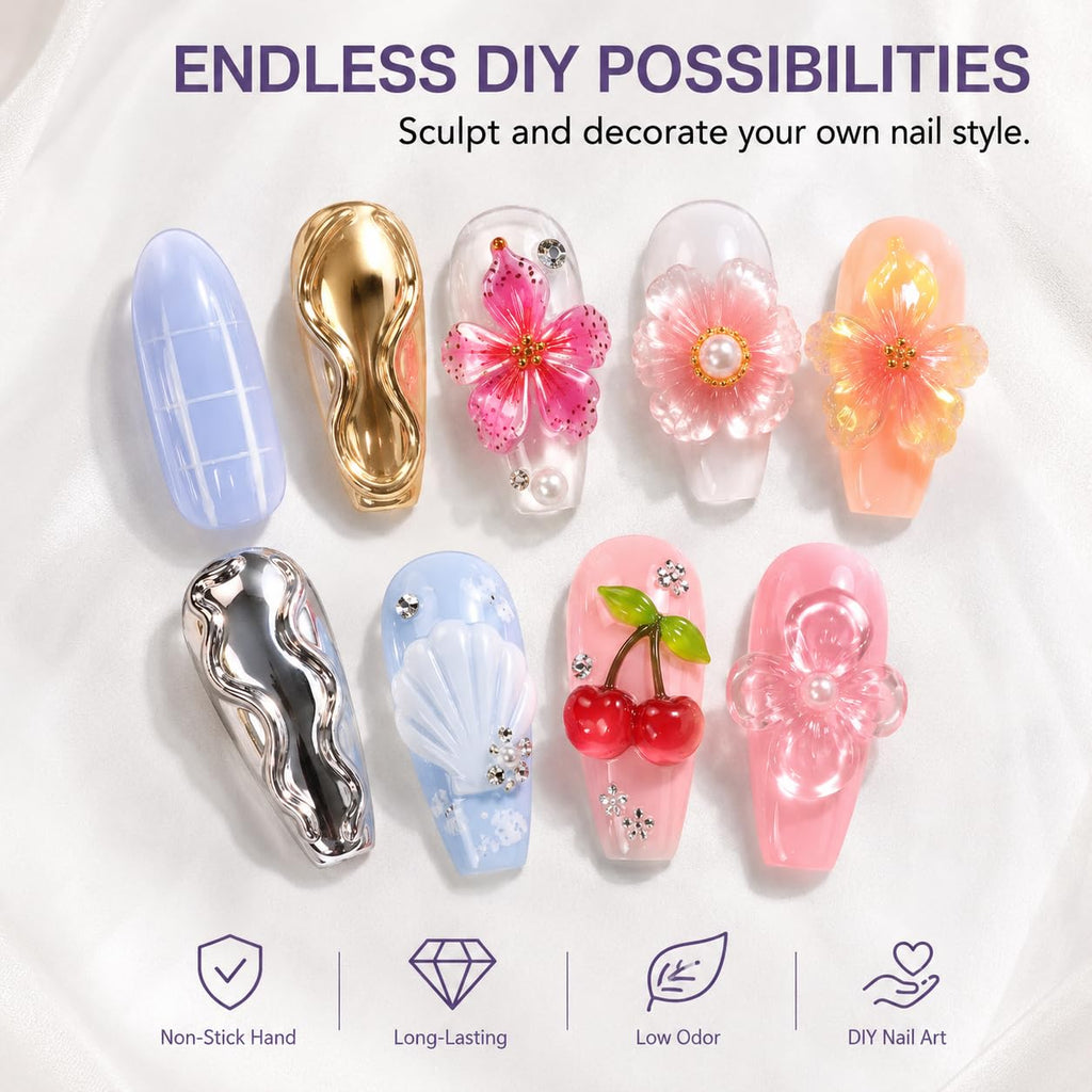 MIZHSE 3D Sculpting Gel set showcasing vibrant nail art designs, ideal for endless DIY creations and personalized styles.