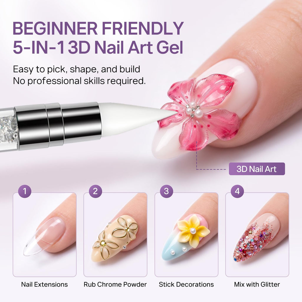 MIZHSE 3D Sculpting Gel, 5-in-1 for easy nail art. Perfect for beginners—no skills required. Verified by CuratCart.