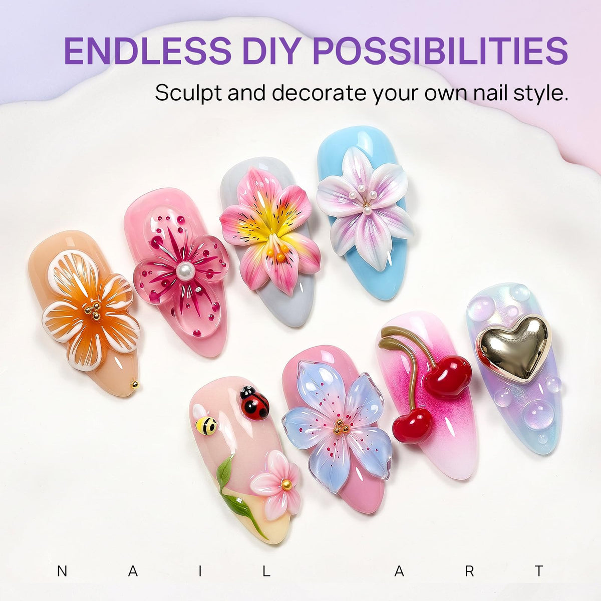 Premium imported MIZHSE 3D Sculpting Gel for Nail Art, featuring diverse colorful designs for endless DIY possibilities.