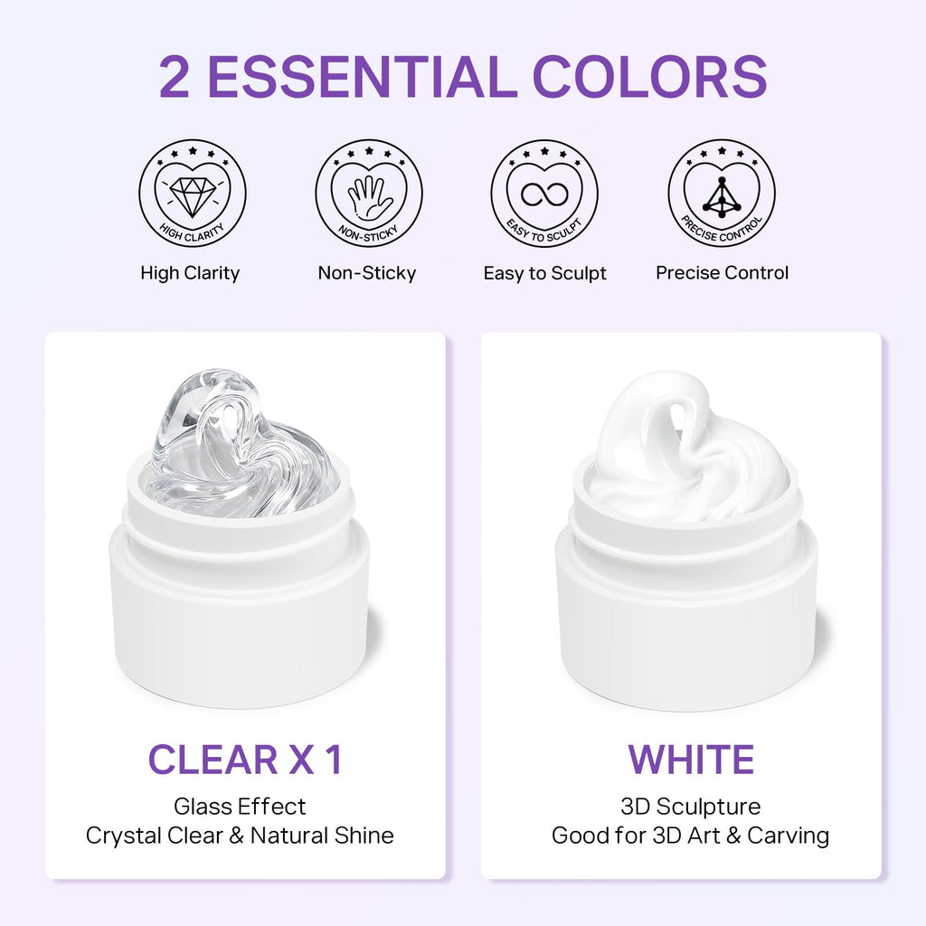 MIZHSE 3D Sculpting Gel in clear and white, ideal for detailed nail art. Verified by CuratCart for quality assurance.
