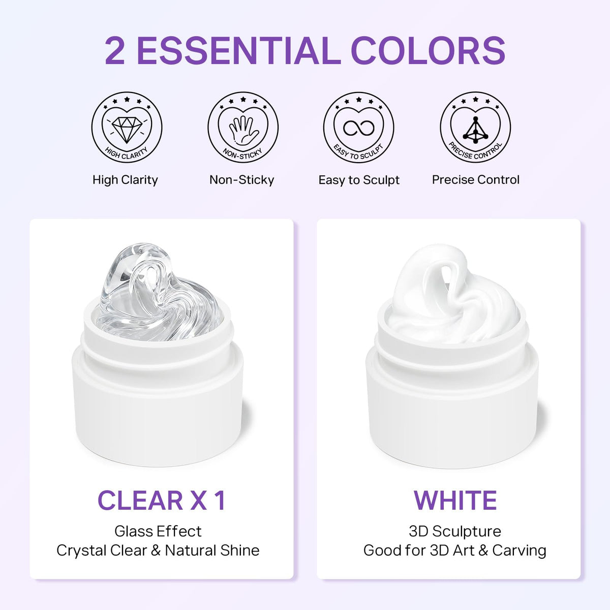 MIZHSE 3D Sculpting Gel in clear and white, ideal for detailed nail art. Verified by CuratCart for quality assurance.