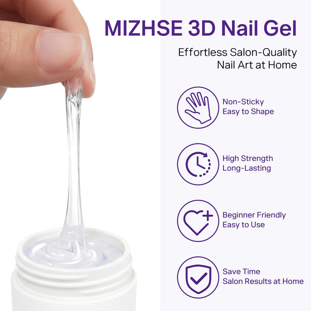 MIZHSE 3D Sculpting Gel for nail art, easy to shape, non-sticky, long-lasting, beginner-friendly. Verified by CuratCart.