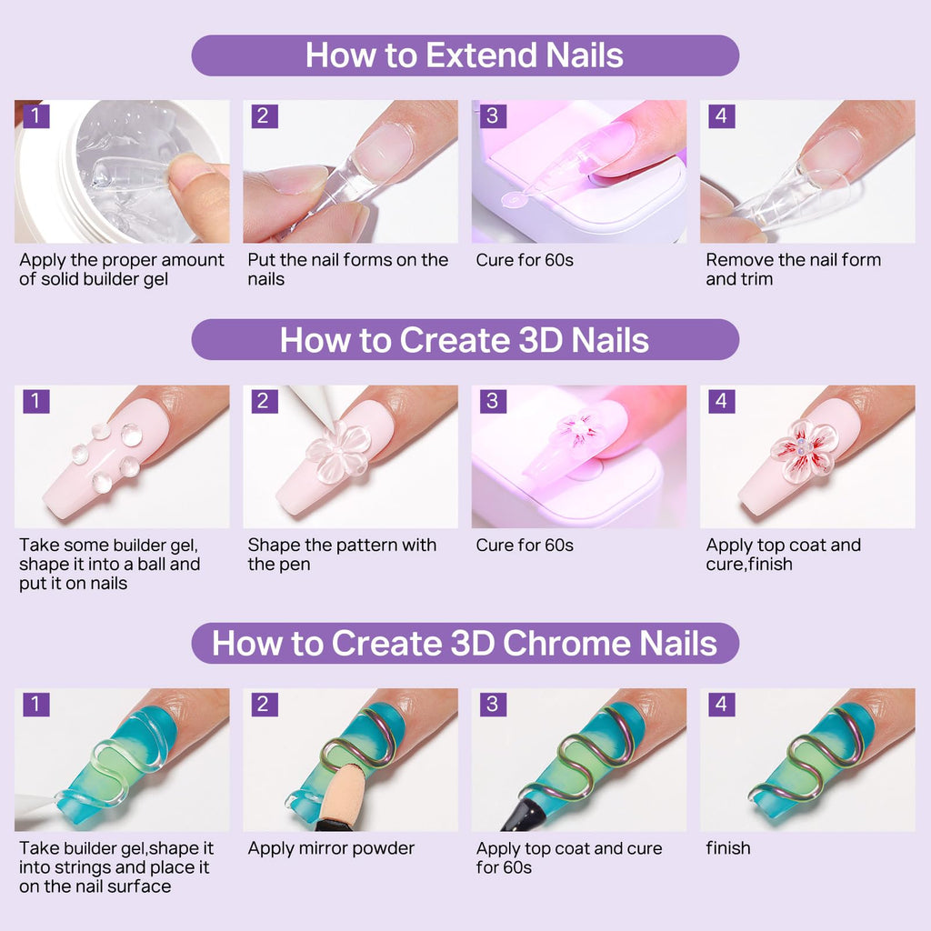 MIZHSE 3D Sculpting Gel showcased with nail extension techniques, ensuring excellent results. Verified by CuratCart.