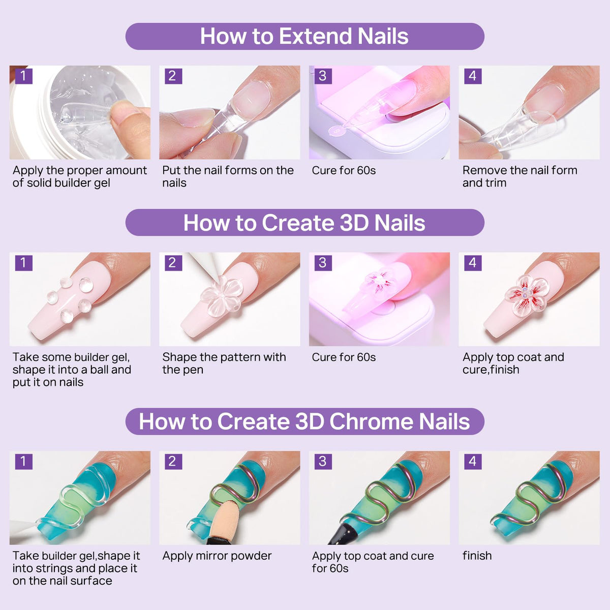 MIZHSE 3D Sculpting Gel showcased with nail extension techniques, ensuring excellent results. Verified by CuratCart.
