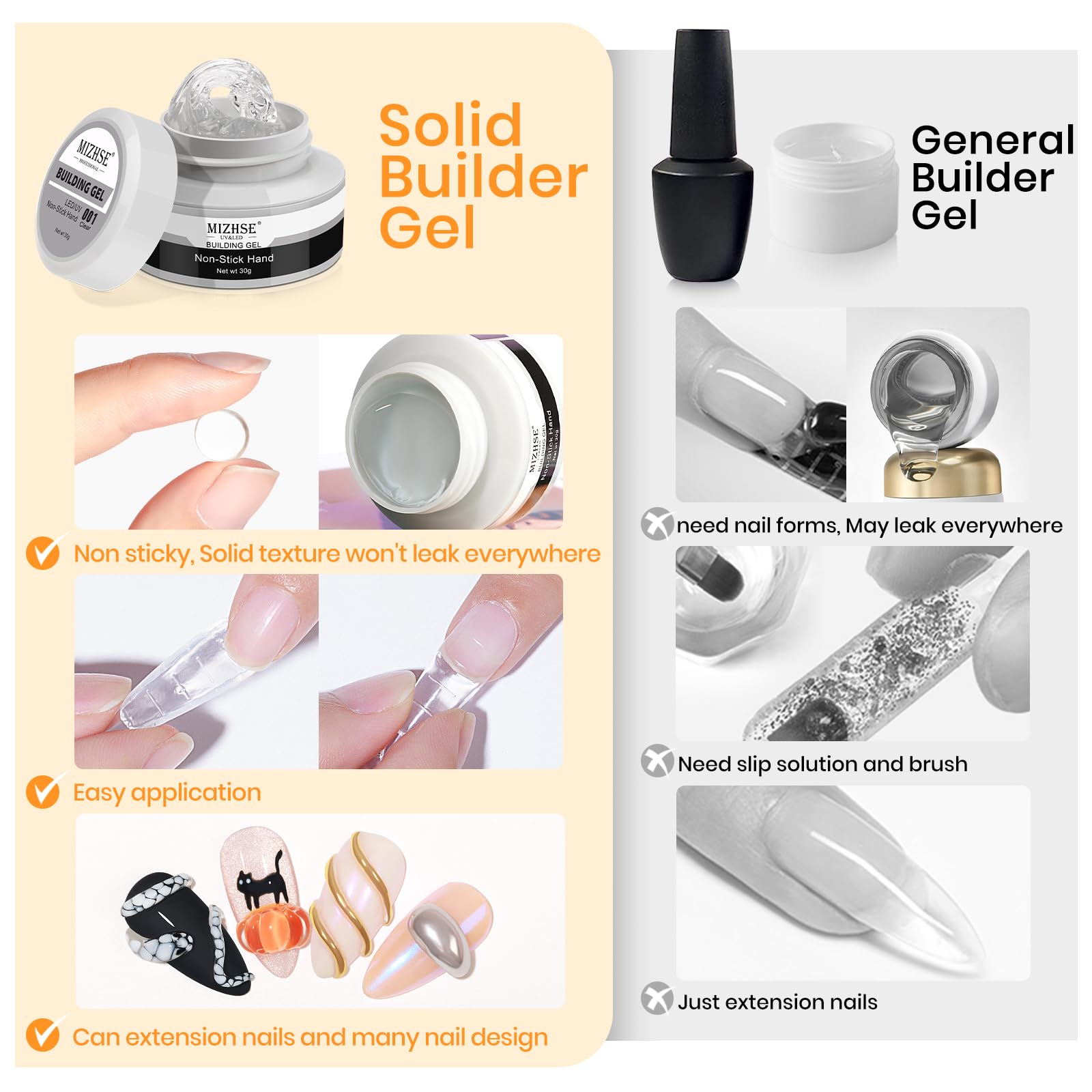 MIZHSE 3D Sculpting Gel offers a non-sticky texture for easy application. Ideal for various nail art designs. Verified by CuratCart.