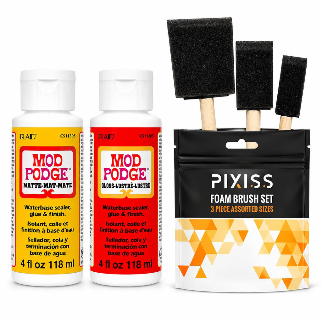Premium imported Mod Podge Decoupage Starter Kit with matte and gloss finishes, available at Curat Cart for all crafting needs.