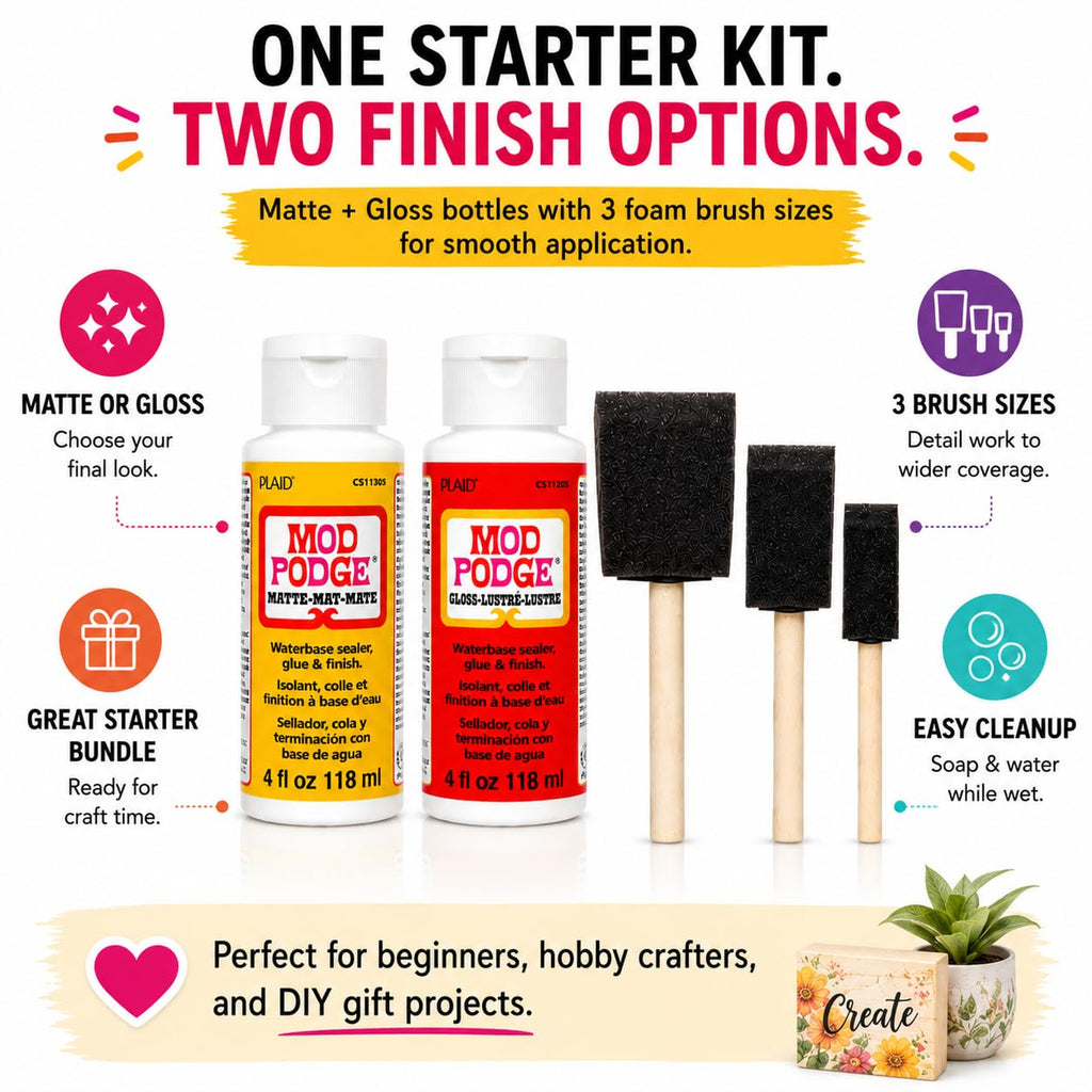 Discover the premium imported Mod Podge Decoupage Starter Kit, ideal for beginners and crafters. Available at Curat Cart.