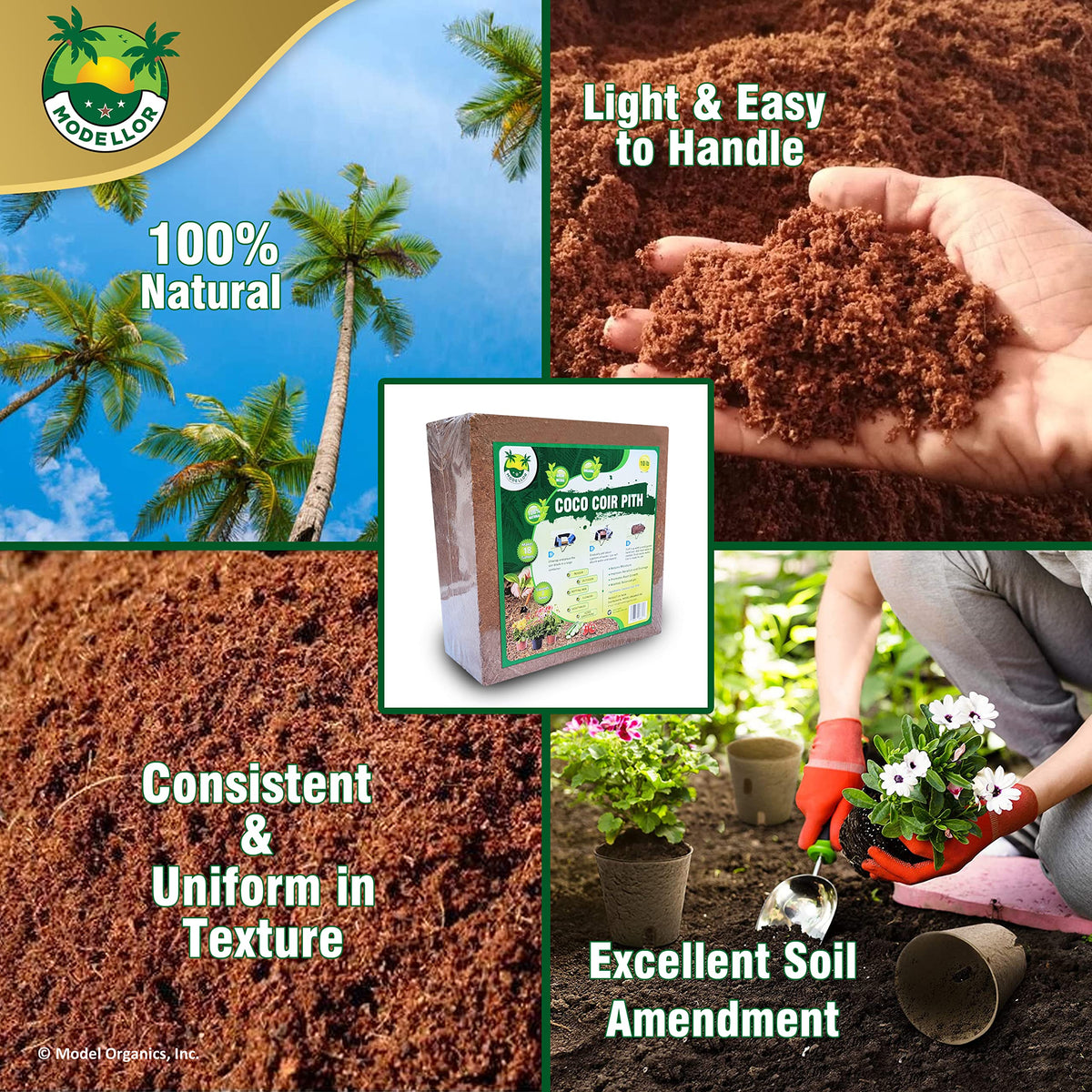 MODELLOR Premium Coco Coir Brick offers 100% natural, consistent texture, ideal for excellent soil amendment. Available at Curat Cart.