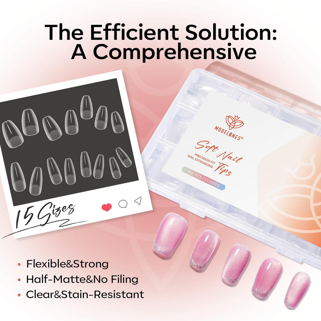 Modelones offers 360pcs of short almond nail tips, flexible, strong, and stain-resistant. Order online today!