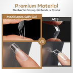 Modelones Short Almond Nail Tips, 360 pieces of premium imported soft gel for strong, flexible nails without bends or cracks.
