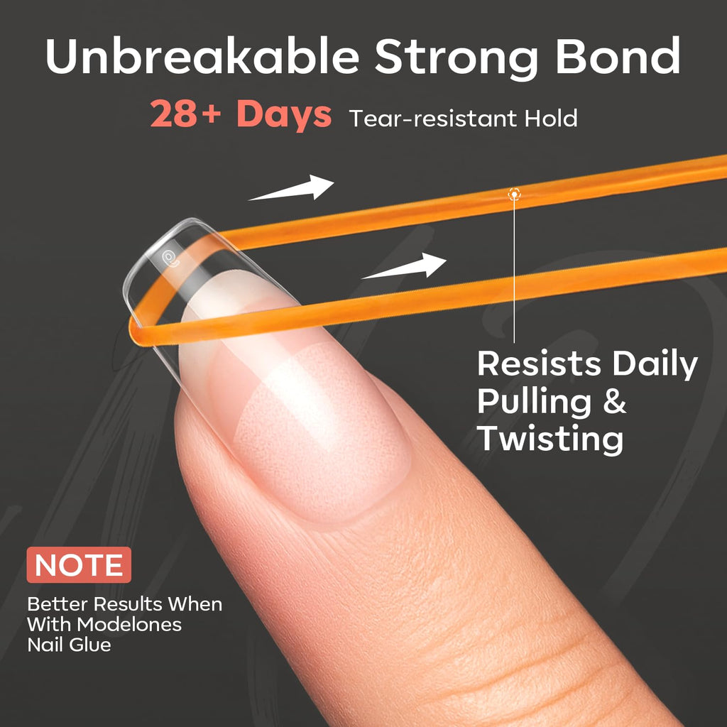 Modelones Short Almond Nail Tips - 360 pieces offer an unbreakable bond, resisting daily wear with a 28+ day hold.