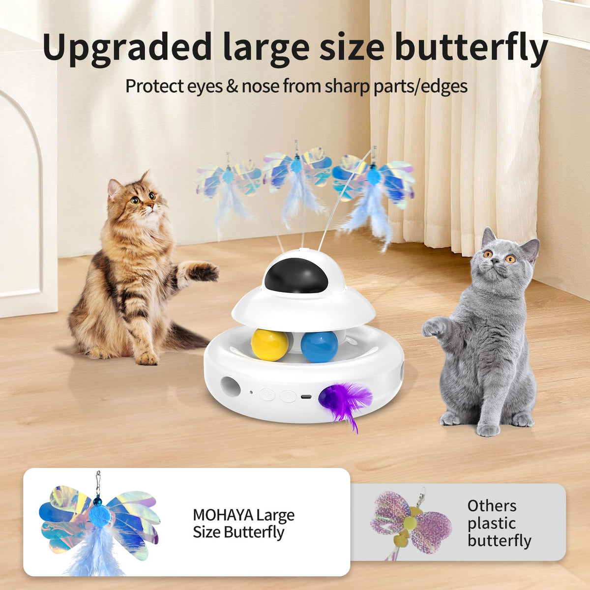 MOHAYA Interactive Cat Toy features an upgraded large butterfly design, ensuring safety while engaging your cat's play instincts. Perfect for daily use from Curat Cart.