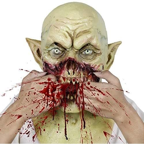 Official MOLEZU vampire zombie head mask featuring gruesome details, perfect for Halloween or horror-themed events.