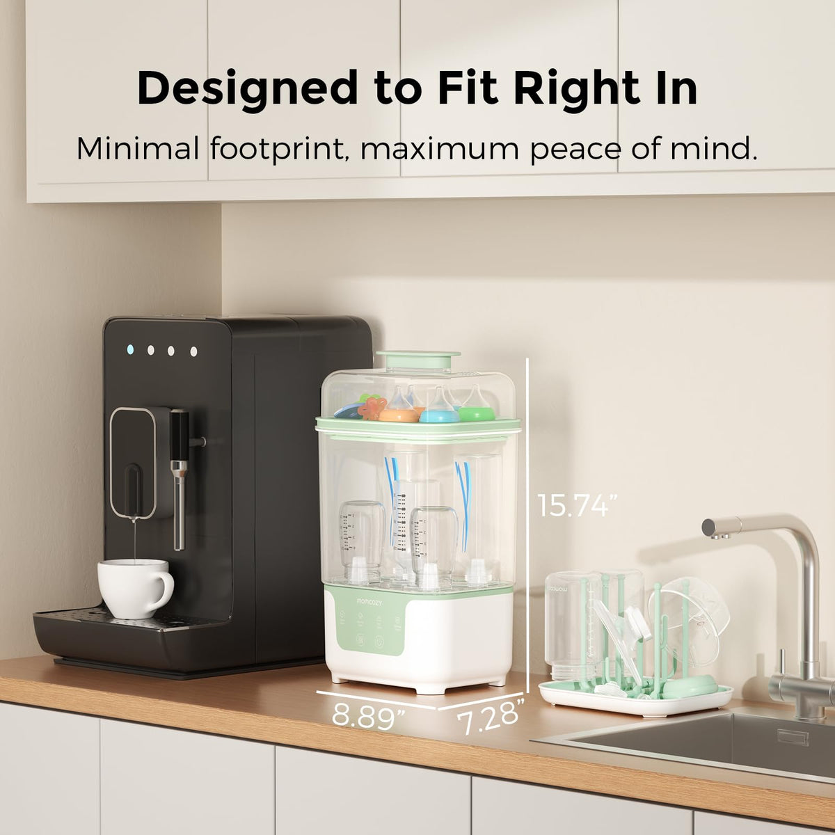 Momcozy Modular Nesting Bottle Sterilizer in high-quality packaging, designed for minimal footprint and maximum peace of mind. Available at Curat Cart.