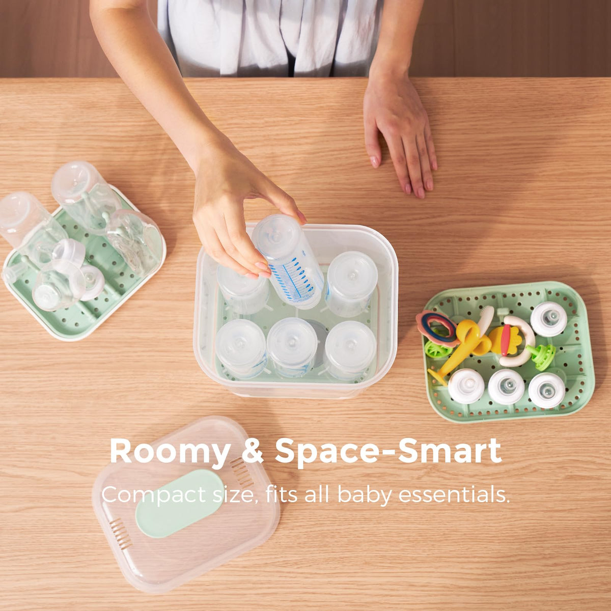 Momcozy Modular Nesting Bottle Sterilizer offers a premium import solution, compactly fitting all baby essentials. Available at Curat Cart.