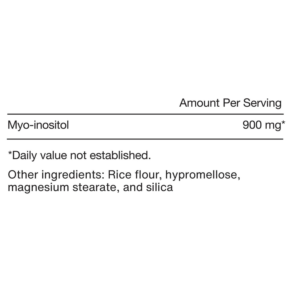 Myo-Inositol Supplement nutritional label showing 900 mg per serving. 100% Authentic and available at Curat Cart in India.