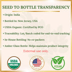 High-quality amber glass bottle of USDA Organic Moringa Oil, showcasing premium packaging and transparency details. Available at Curat Cart.
