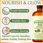Premium imported USDA Organic Moringa Oil for radiant, healthy skin. Available at Curat Cart for deep hydration and youthful glow.