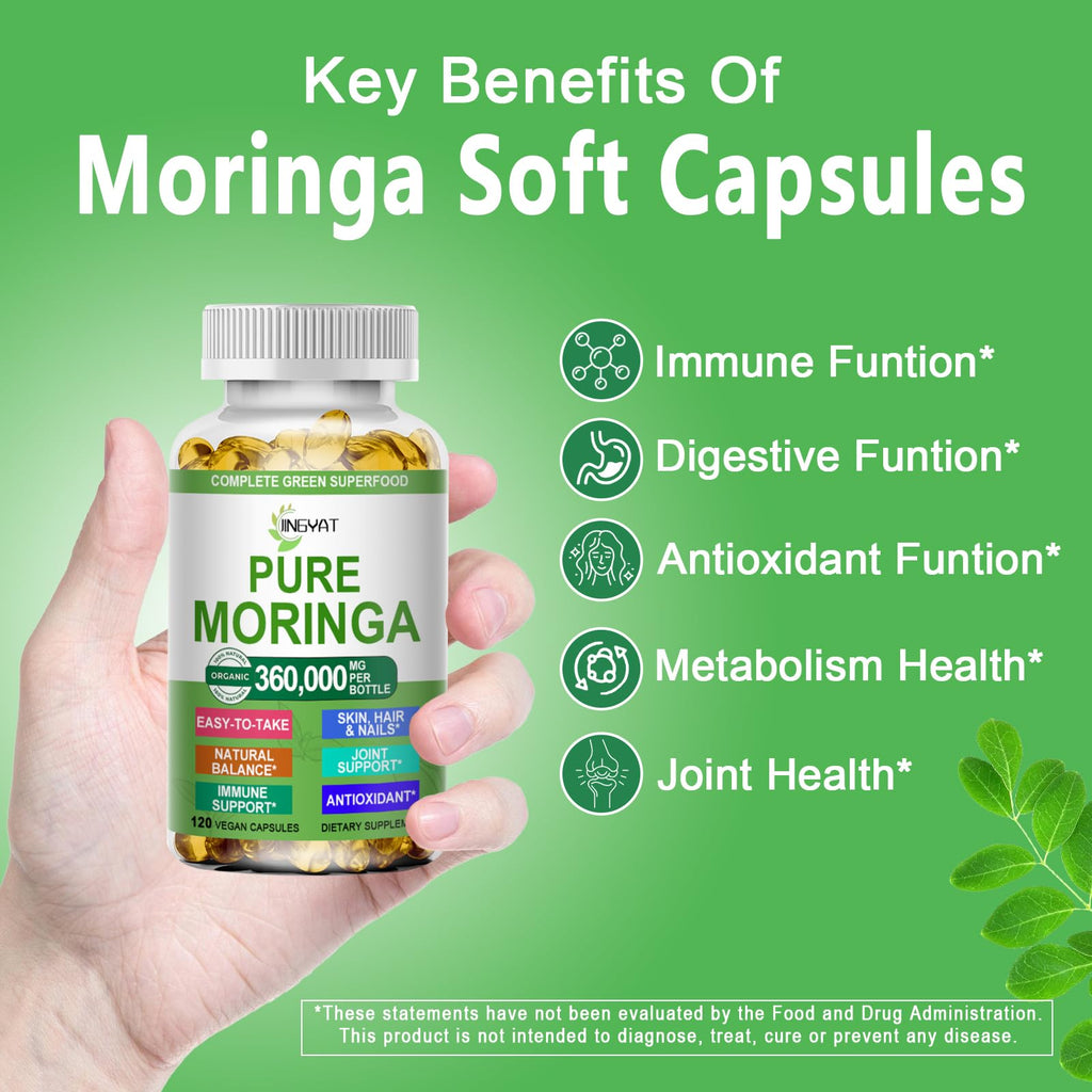 Discover the benefits of Organic Moringa Softgels Extract, 100% Authentic and available in India at Curat Cart. Boost your health today.