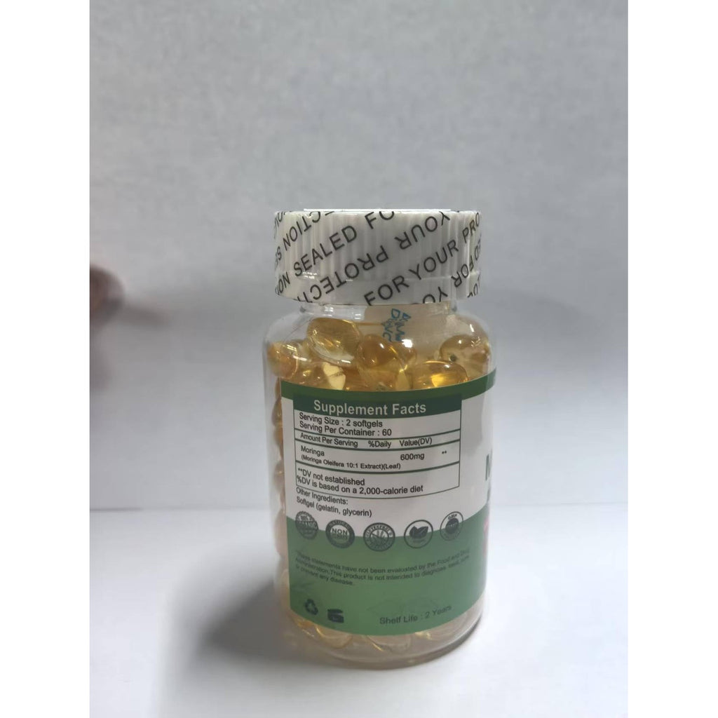 Premium Organic Moringa Softgels Extract in high-quality packaging from Curat Cart, ensuring freshness and efficacy.