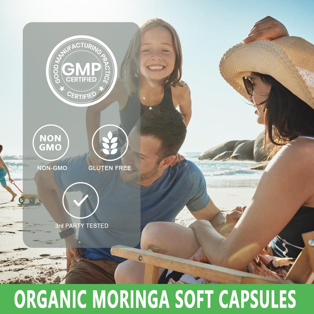 Discover premium imported Organic Moringa Softgels Extract, non-GMO and gluten-free, available at Curat Cart for a healthy lifestyle.