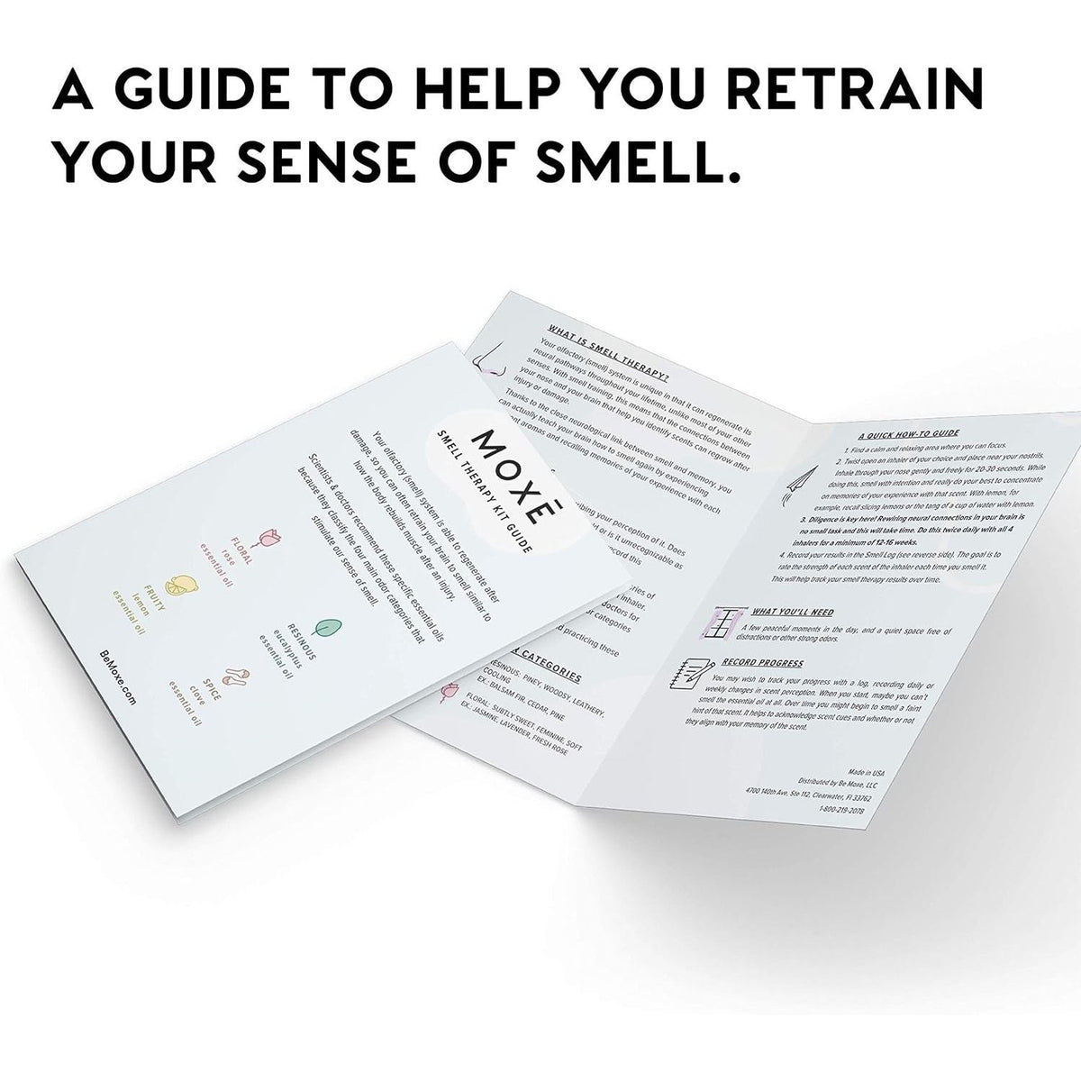 Official MOXÄ’ Smell Training Kit guide, designed for retraining your sense of smell with clear instructions.