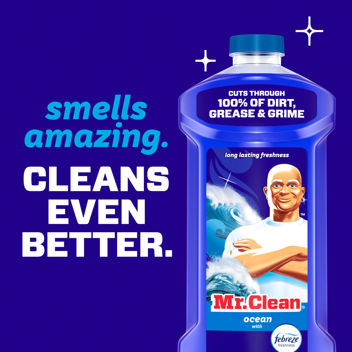Mr. Clean All Purpose Cleaner in ocean variant offers premium imported cleaning power, available at Curat Cart. Cleans dirt and grime effortlessly.