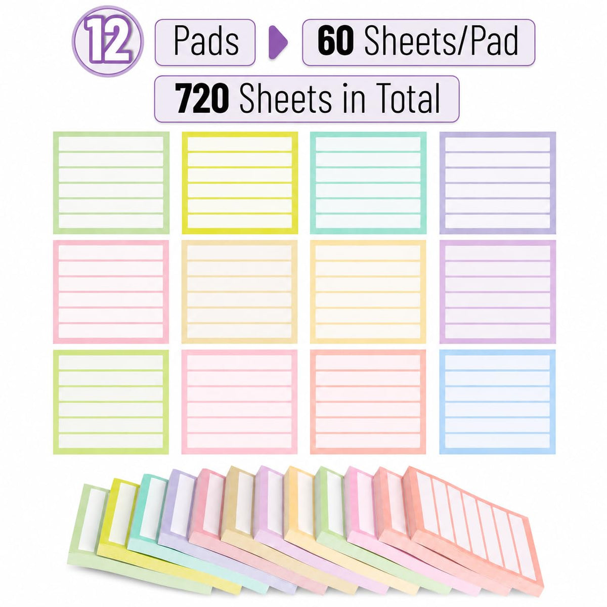 Mr. Pen Lined Sticky Notes in vibrant colors, 12 pads with 60 sheets each. 100% Authentic, available at Curat Cart in India.