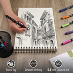 Mr. Pen Retractable Gel Pens in vibrant colors showcase smooth writing on a sketch, highlighting quick-dry, high-quality finish. Available at Curat Cart.