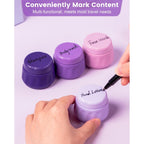 Set of 4 colorful travel containers with labeled caps for shampoo, lotion, body wash, and face wash. Verified by CuratCart.