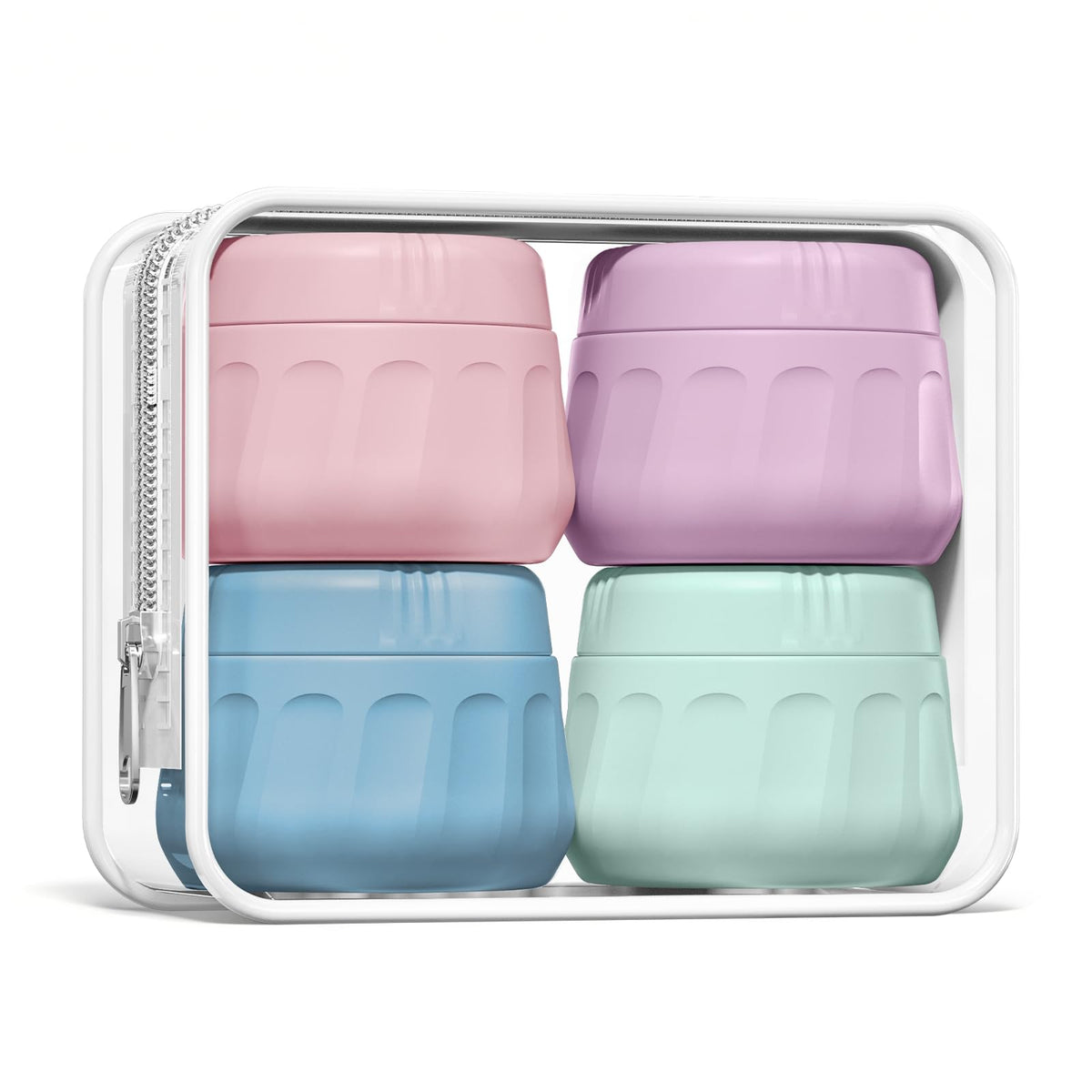 Premium imported Mrsdry travel containers for toiletries, featuring four colorful containers in a sleek travel case.