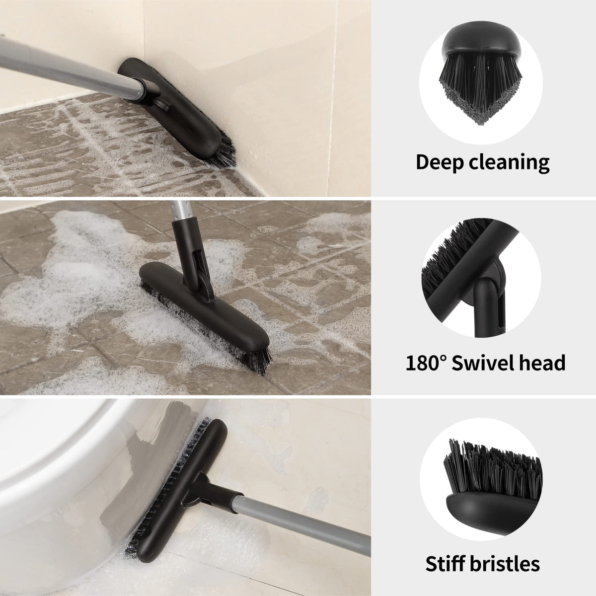 MR.SIGA Heavy Duty Grout Brush with stiff bristles and a 180° swivel head for deep cleaning. High-quality finish available at Curat Cart.
