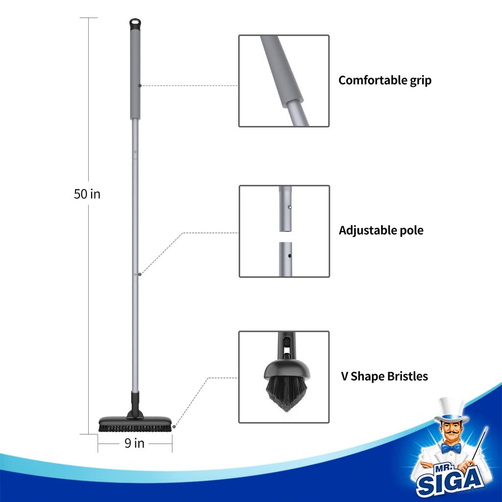 Discover the MR.SIGA Heavy Duty Grout Brush with a comfortable grip, adjustable pole, and premium imported quality at Curat Cart.