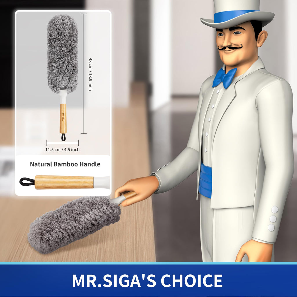 Discover the MR.SIGA Microfiber Duster with a natural bamboo handle, 100% authentic and available at Curat Cart in India.