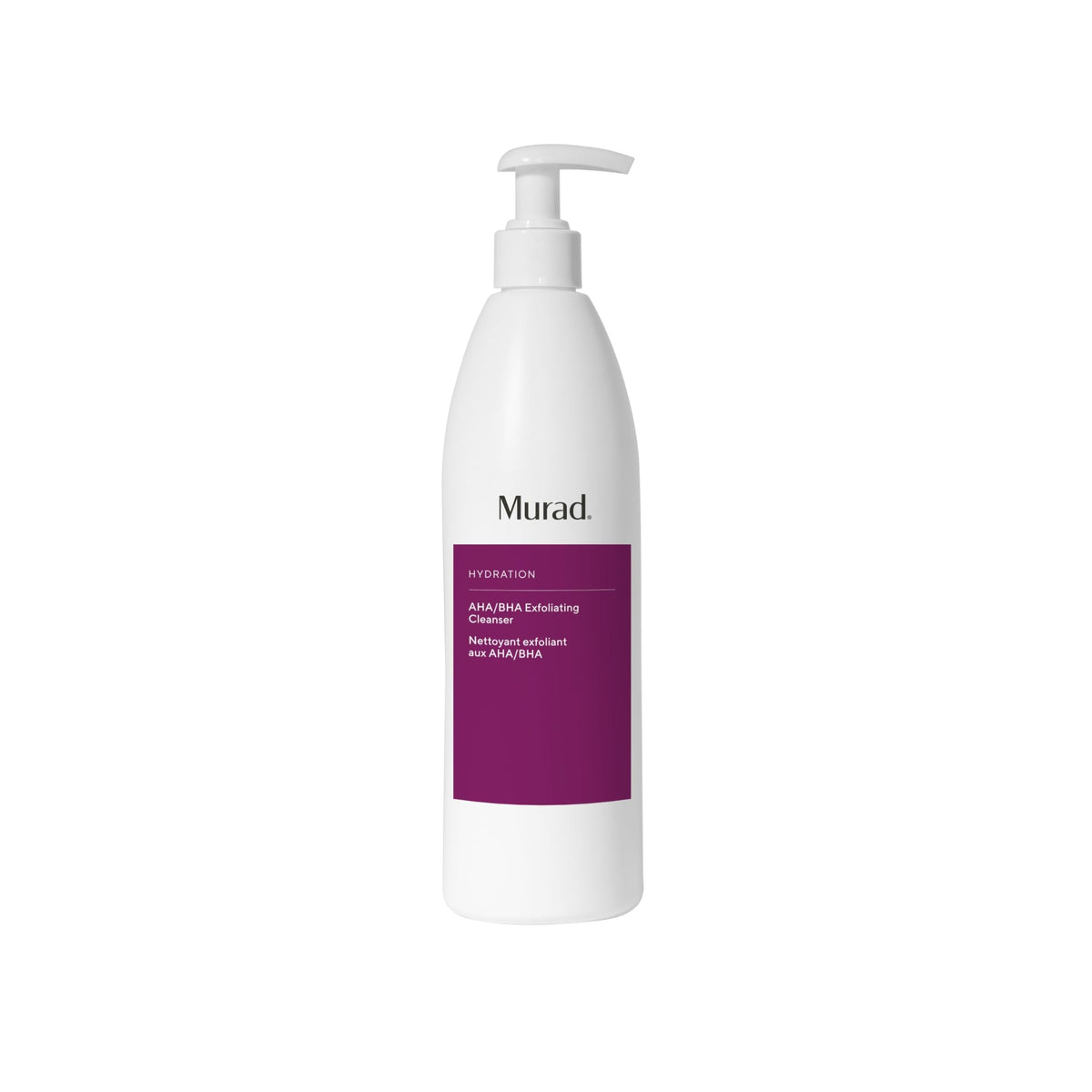 Authentic Murad AHA/BHA Exfoliating Cleanser; 100% genuine, hydrating formula in a sleek pump bottle.