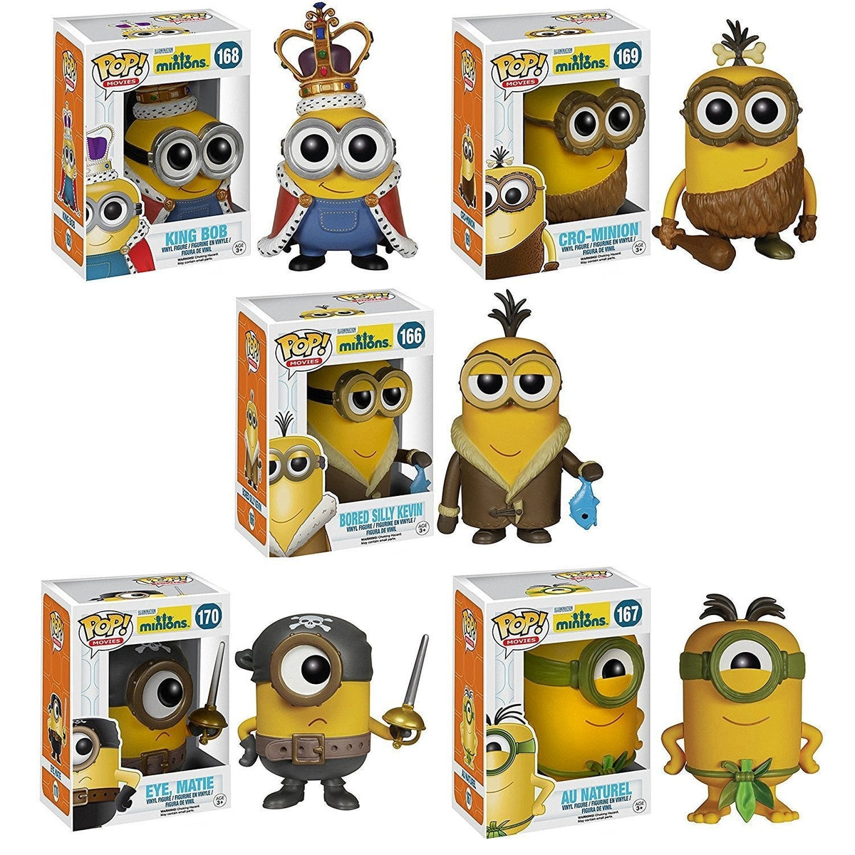 Includes a mystery box of 6 Funko Pop! Minions figures, featuring king and pirate characters. Global favorite for collectors!