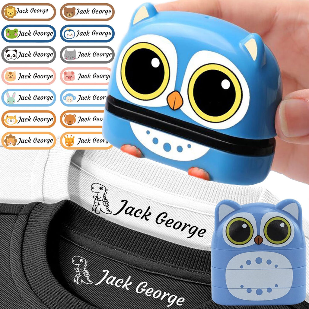 Elevate your clothing with a premium imported name stamp for clothes, featuring a playful owl design. Available at Curat Cart.