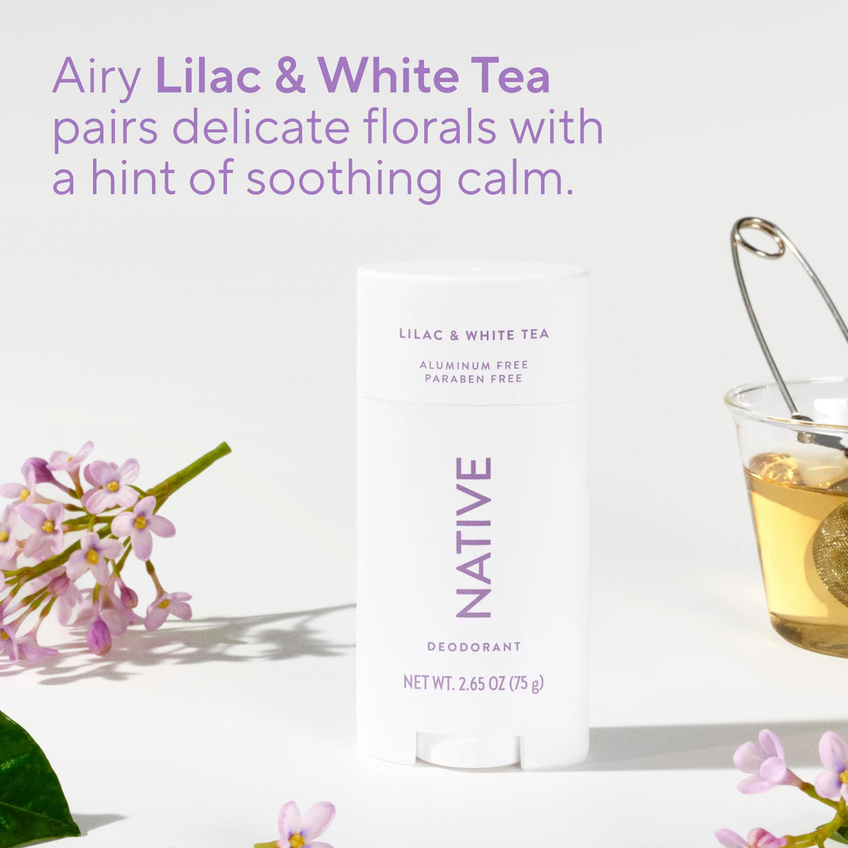 Native Deodorant Lilac White Tea - Side Profile & Box Packaging | original imported packaging available on Curat Cart India