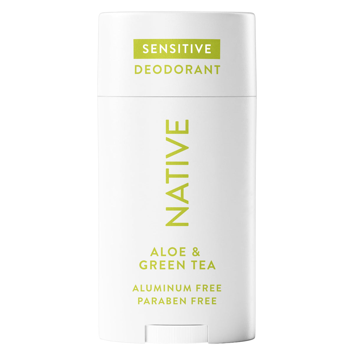 Native Sensitive Deodorant with Aloe & Green Tea. Aluminum and paraben free, offering authentic, gentle protection.